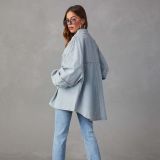 Women Autumn Rivets Turndown Collar Beard Denim Jacket