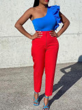 Plus Size Women Africa High Waist Solid Trousers