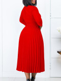 Women Autumn V-neck Elegant Pleated Dress