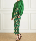 Plus Size Women Round Neck Print Long Sleeve Dress