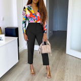 Plus Size Women Africa High Waist Solid Trousers