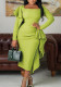 Womens Solid Square Neck Ruched Long Sleeve Dress