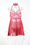 Plus Size Women Backless See-Through Lace-Up Sexy Lingerie
