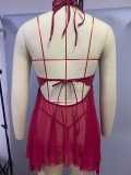 Plus Size Women Backless See-Through Lace-Up Sexy Lingerie