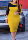 Plus Size African Women Autumn Solid Three Quarter Sleeve Color Block Dress