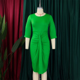 Women's Fashion Chic Pleated Bodycon Plus Size Dress Pencil Dress