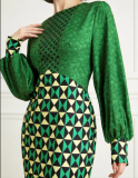 Plus Size Women Round Neck Print Long Sleeve Dress