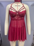 Plus Size Women Backless See-Through Lace-Up Sexy Lingerie