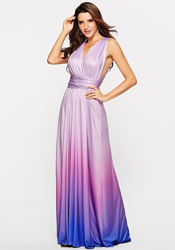 Women Sexy Gradient Crossover Backless Lace-Up Maxi Dress