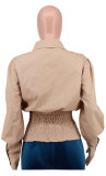 Women French Long Sleeve Casual Solid Turndown Collar Shirt