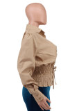 Women French Long Sleeve Casual Solid Turndown Collar Shirt