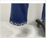 Women butterfly beaded Denim slit Pant