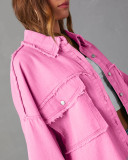 Women Casual Fall Washed Solid Denim Jacket