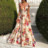Women Backless Printed Sleeveless Long Dress