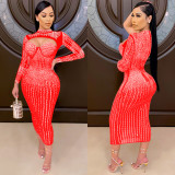 Women Mesh See-Through Beaded Strap Dress