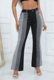 Women Stretch Washed Contrast Denim Pants