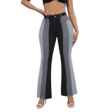 Women Stretch Washed Contrast Denim Pants