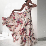 Women Backless Printed Sleeveless Long Dress