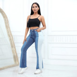 Women Stretch Washed Contrast Denim Pants