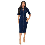 Ladies Elastic Breasted Denim Bodycon Dress