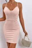 Women French Sleeveless Beaded Dress