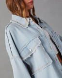 Women Casual Fall Washed Solid Denim Jacket