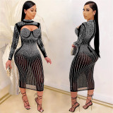 Women Mesh See-Through Beaded Strap Dress