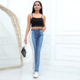 Women Stretch Washed Contrast Denim Pants