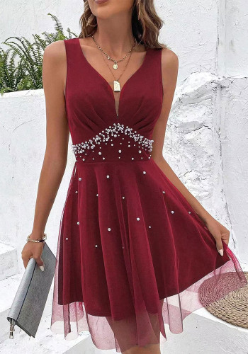 Women French Sleeveless Beaded Dress