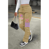 Women Fleece Sport Drawstring Pocket Stacked Pant