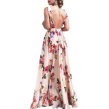 Women Backless Printed Sleeveless Long Dress