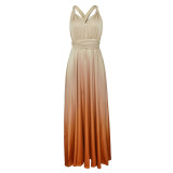 Women Sexy Gradient Crossover Backless Lace-Up Maxi Dress