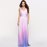 Women Sexy Gradient Crossover Backless Lace-Up Maxi Dress
