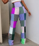 Women Casual Printed Plaid Casual Pants