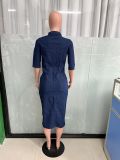 Ladies Elastic Breasted Denim Bodycon Dress