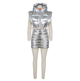 Women fashion Puffed Shiny Vest Jacket