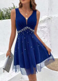 Women French Sleeveless Beaded Dress