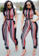 Women Sexy Sleeveless Ruffle Edge Stripe Jumpsuit