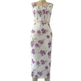 Women's Sexy Printed Camisole Slim Bodycon Skirt Two Piece Set