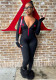 Women's Fall/Winter Heart Print Embroidery Zipper V-Neck Long Sleeve Jumpsuit