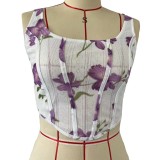 Women's Sexy Printed Camisole Slim Bodycon Skirt Two Piece Set