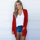 Women's Autumn And Winter Solid Color Long Sleeve Knitting Pocket Cardigan