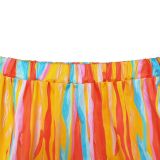 Ladies Fashion Striped Print Strapless Top Long Skirt Two-Piece Set