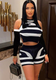 Women's Cutout Lace-Up Print Casual Knitting Two-Piece Shorts Set