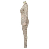 Turndown Colloar Print Two-Piece Suit