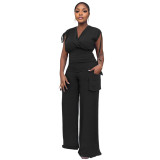 Drawstring Sleeveless Tank Top Chic High Waisted Women's Loose Straight Leg Two-Piece Set