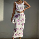 Women's Sexy Printed Camisole Slim Bodycon Skirt Two Piece Set