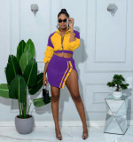 Autumn And Winter Women's Color-Blocking Long-Sleeved Casual Two-Piece Skirt Set For Women