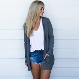 Women's Autumn And Winter Solid Color Long Sleeve Knitting Pocket Cardigan