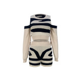 Women's Cutout Lace-Up Print Casual Knitting Two-Piece Shorts Set